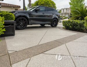 driveway with black car and polyurea concrete coating