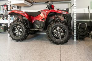 four wheeler in a garage with polyurea concrete skim coating