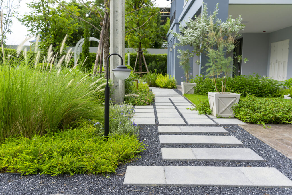 Modern concrete paver walkway